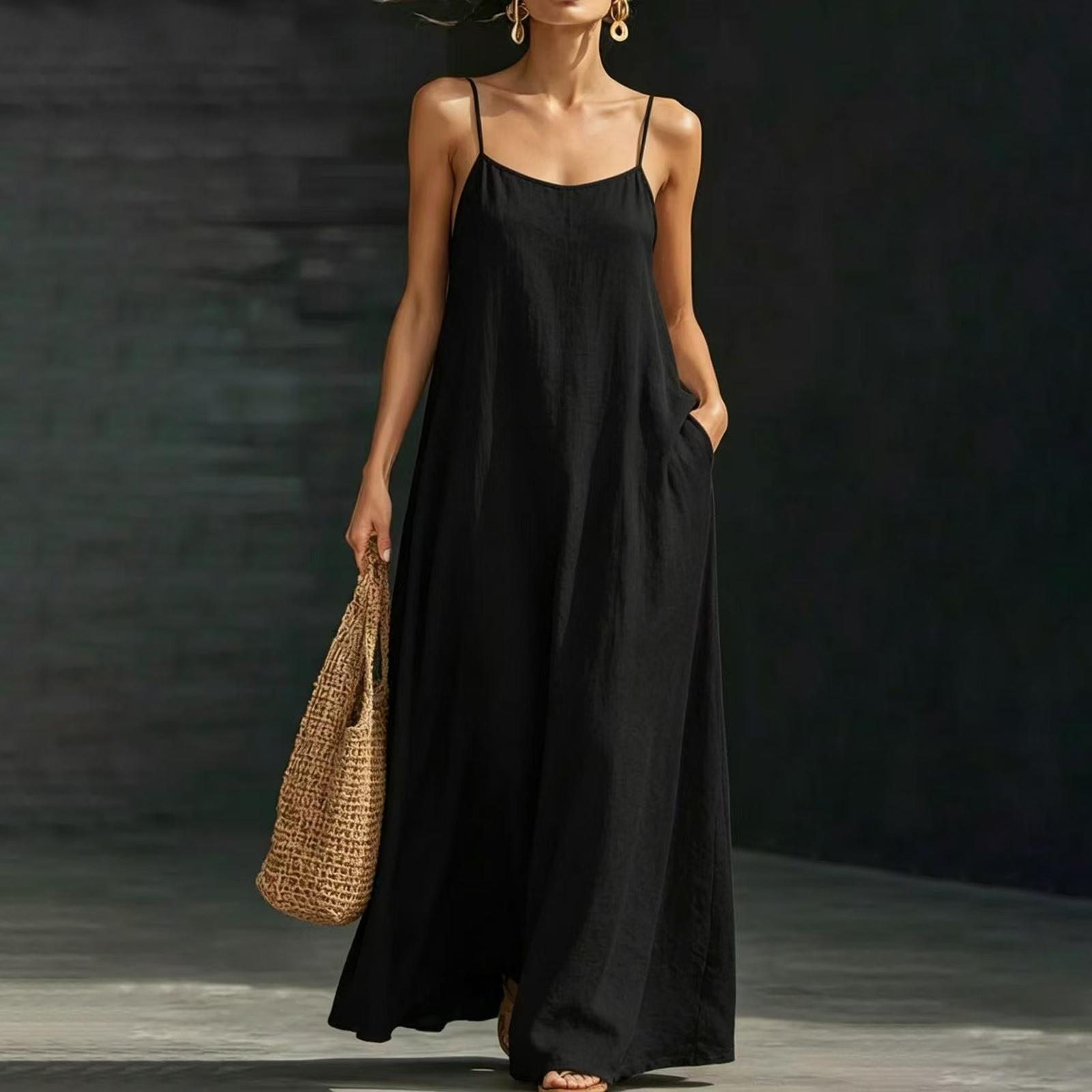Women s Summer Fashion Sleeveless Beach Strap Loose Casual Long Vacation Dress L