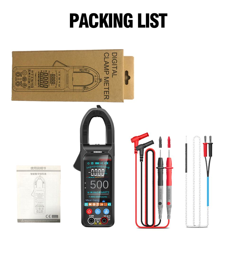 

Цифрові кліщі постійного/змінного струму 6000 відліків Мультиметр підсилювача 400 А з великим кольоровим екраном Тестер напруги Автомобіль Гц Ncv Ом FS8330 PRO