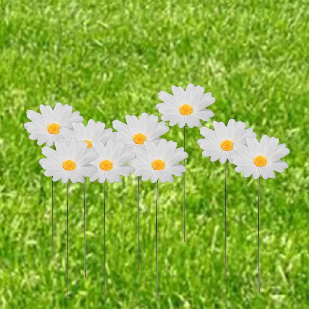 G329 10Pcs/Set Simulated Daisy Shape Garden Stake Outdoor Courtyard Patio Lawn Decoration