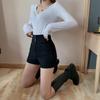 2025 Summer Plus Size High Waist Black A-Line Wide Leg Shorts for Women