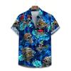 Trendy Hawaiian Short-sleeve Shirt with Skull & Tropical Leaf Prints, Casual Wear.