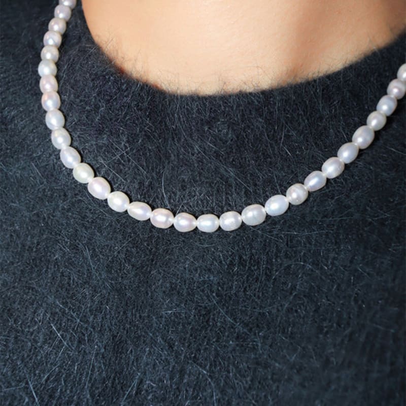 Modernlike 14k GF Silver Oval Freshwater Pearl Necklace 5mm