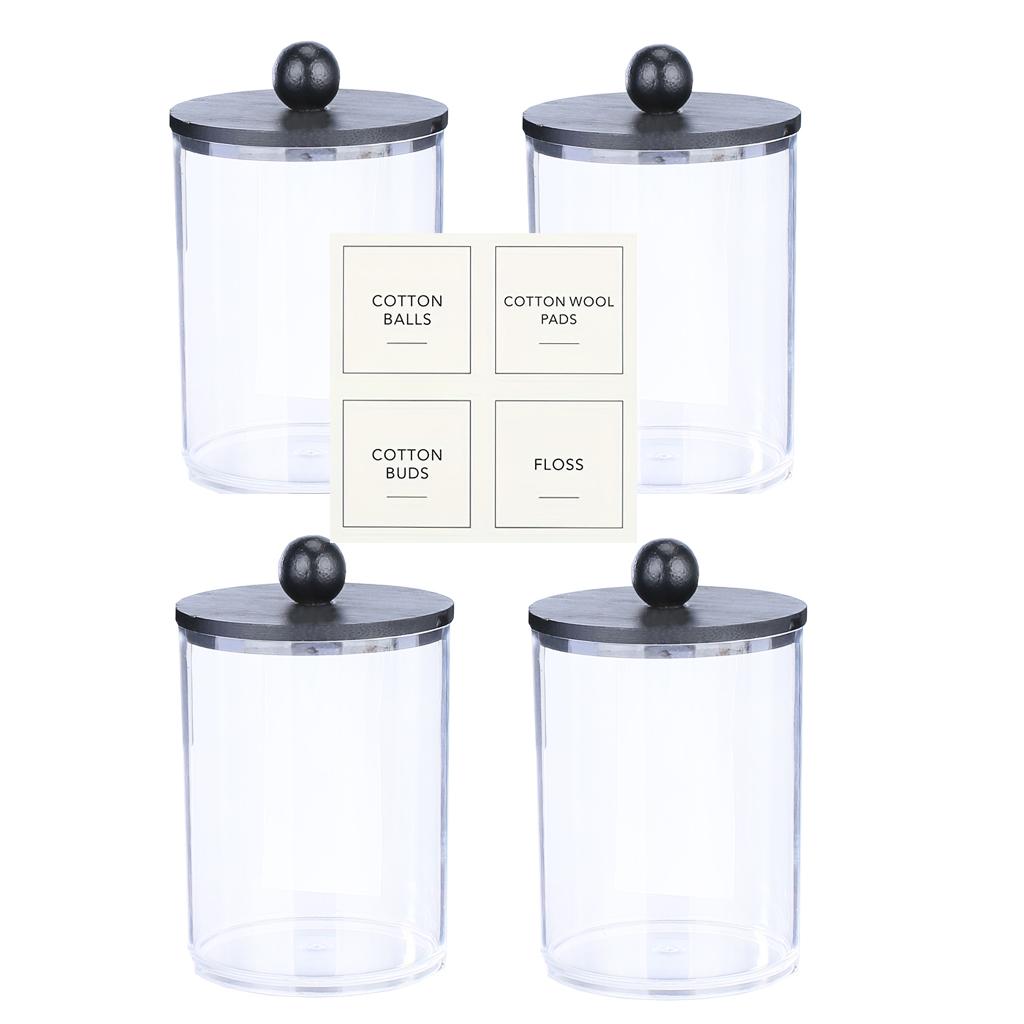 2/3/4 Pack Bathroom Storage Canisters Qtip Holder Dispenser with Lids - 10 oz Clear Plastic Apothecary Jar for Vanity Makeup