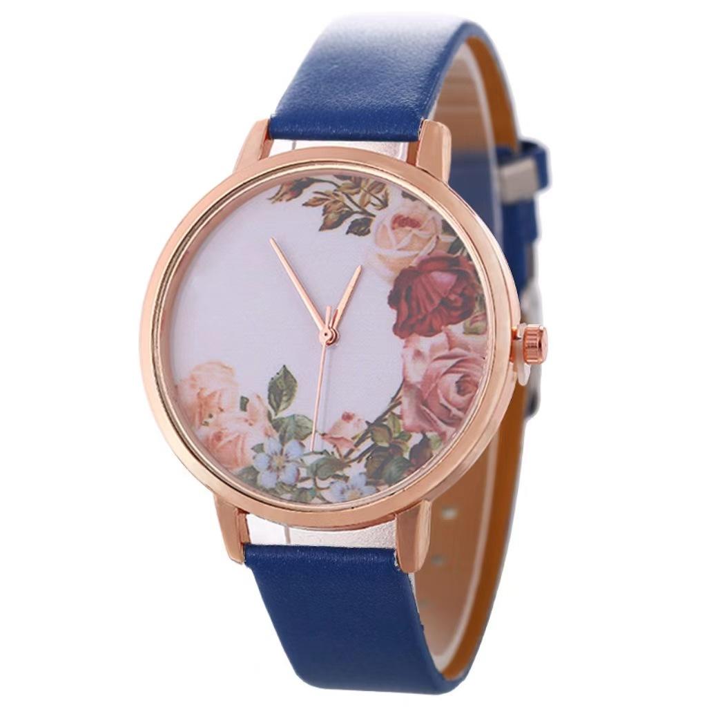 Stylish And Simple Rose Face Leather Belt Watch Female Pu Belt Quartz Lady Watch Watch Bracelet Set Female