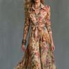 Elegant Long Sleeve Digital Print A-Line Dress With Collar Tie Detail