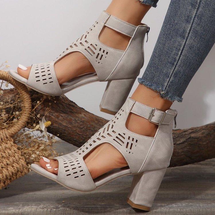 

Босоножки большого размера с рыбьим носком на высоком каблуке, летние, новые, с пряжкой, с полым каблуком-мешком, женская обувь 43 светло-серый