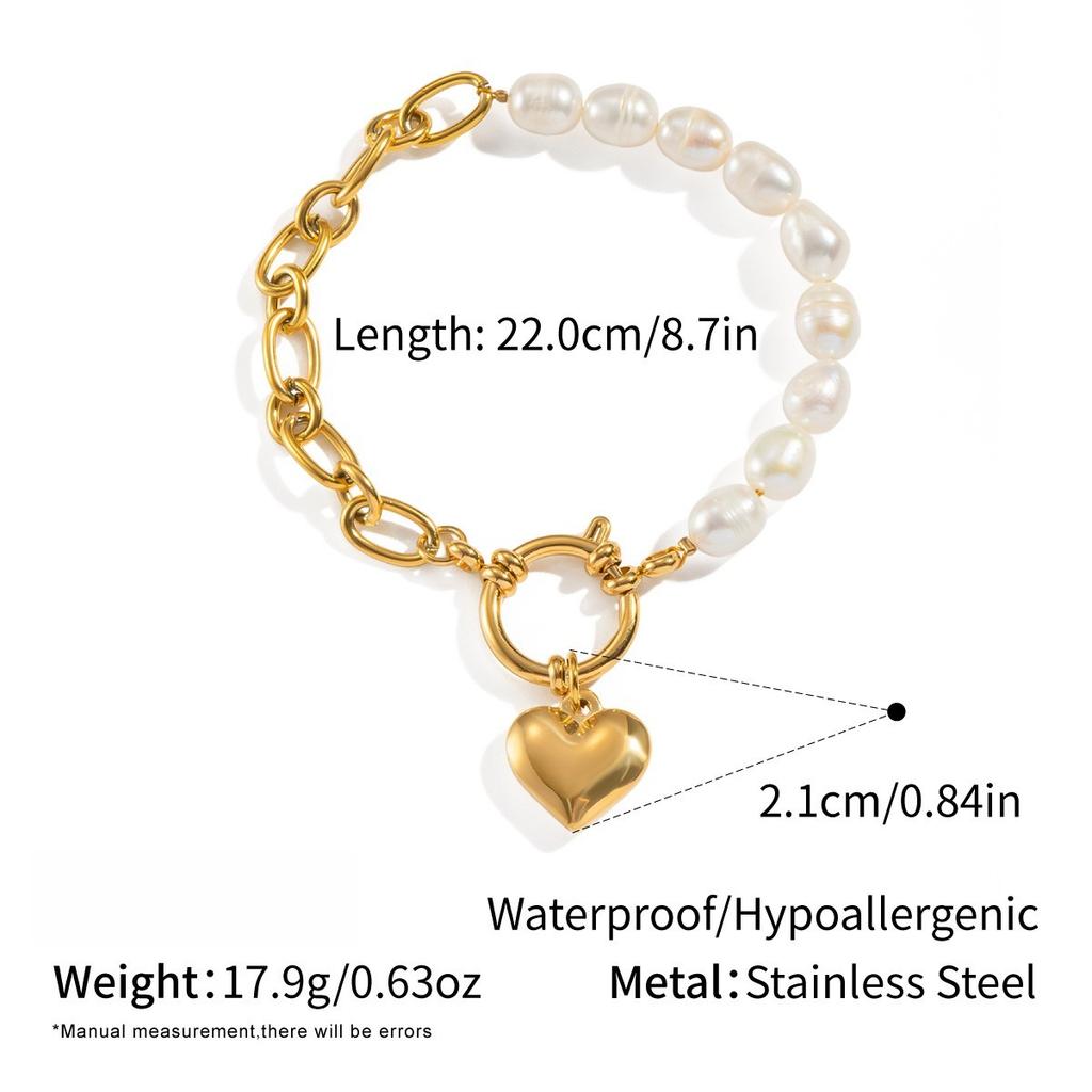 Yori Pearl Romantic Heart Bracelet for Women Temperament Popular Waterproof Retro Classic Stainless Steel Jewelry Gift