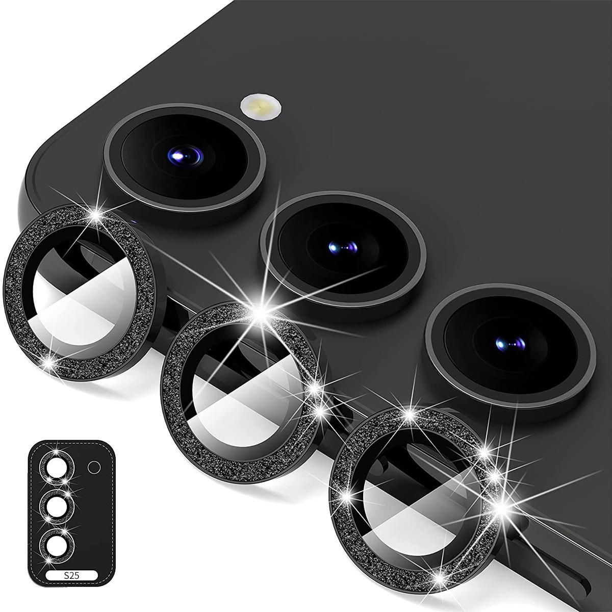 

For Samsung Galaxy S25 Camera Lens Protector ENKAY Hat-Prince Glitter Decor Tempered Glass Lens Film Black