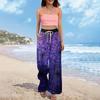 Women Summer Boho Palazzo Pants High Waist Wide Leg Halloween Printing Casual Trousers With Pockets