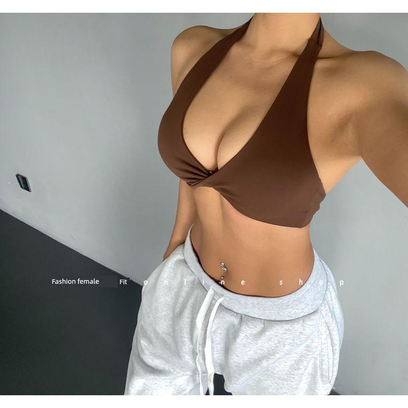 Fashion Halterneck Beauty Back Exercise Bra Quick-Drying Breathable Yoga Clothes Tops Wait Lifting Back Practice Triangle Cup Workout Underwear