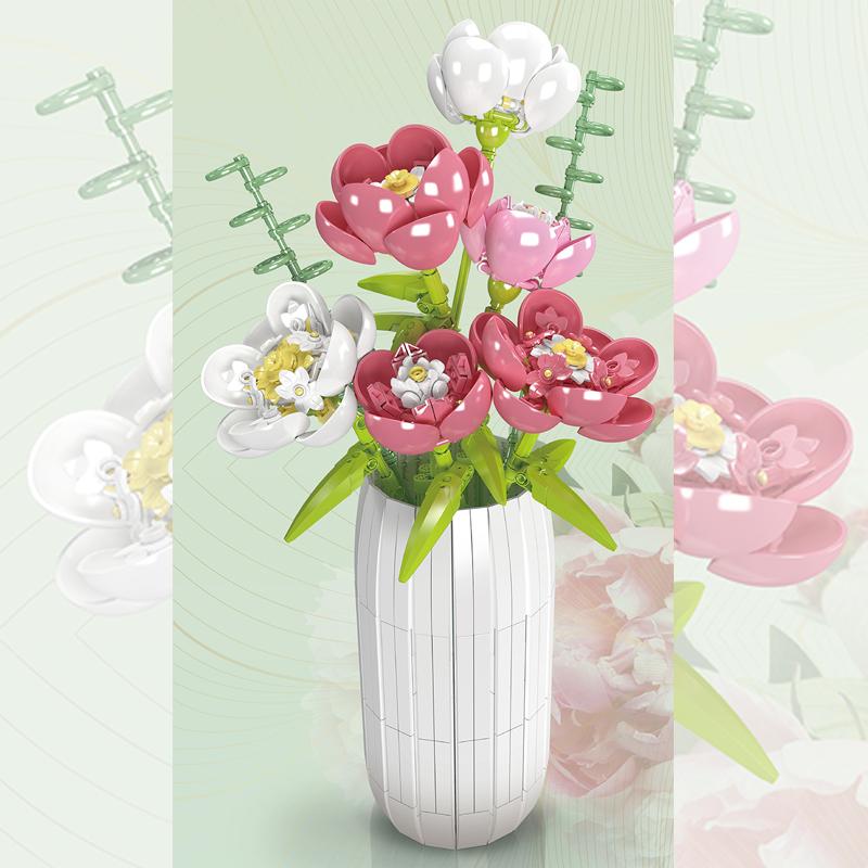 Technical Mould King10059 Flower World Peony Flower Bouquet with Vase Model 866PCS Building Blocks Brick Puzzle Toys Gift