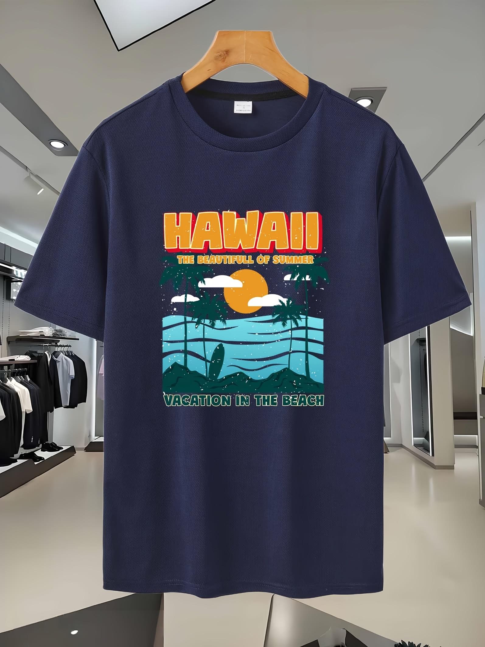 

Sporty Breathable Short Sleeve T-shirt with Hawaii Tropical Vacation Print - 109C Round Neck Casual Tee for Casual Attire & Sports M