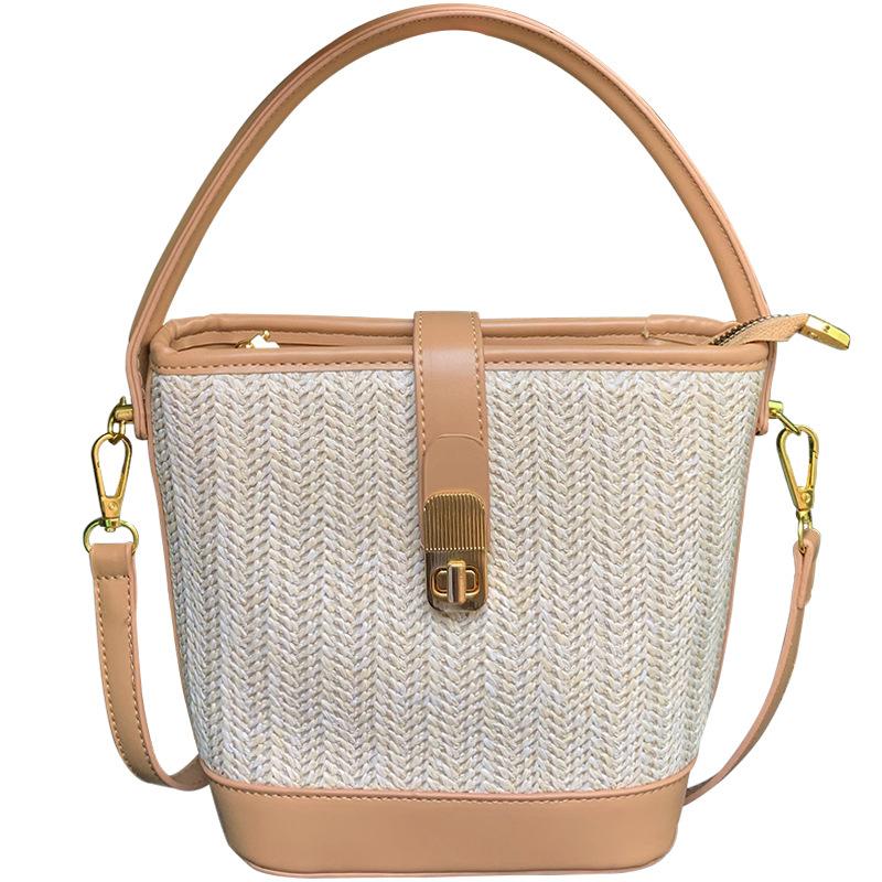Koreanischer Ins Lässiger Gewebter Stroh Gewebter Beutel Damen Neuer Urlaubsstil Modische Handheld Crossbody Bag Eimerbeutel