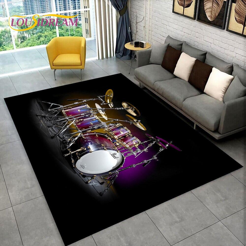 Drum Kit Music Instruments Drum Set Area Rug,Carpet for Home Living Room Bedroom Sofa Doormat Kitchen Decor,Non-slip Floor Mat