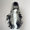 Halloween Long Body Wave Wigs Air Bangs Lolita Cosplay Wigs Black and Gray Gradient Wigs  for Women