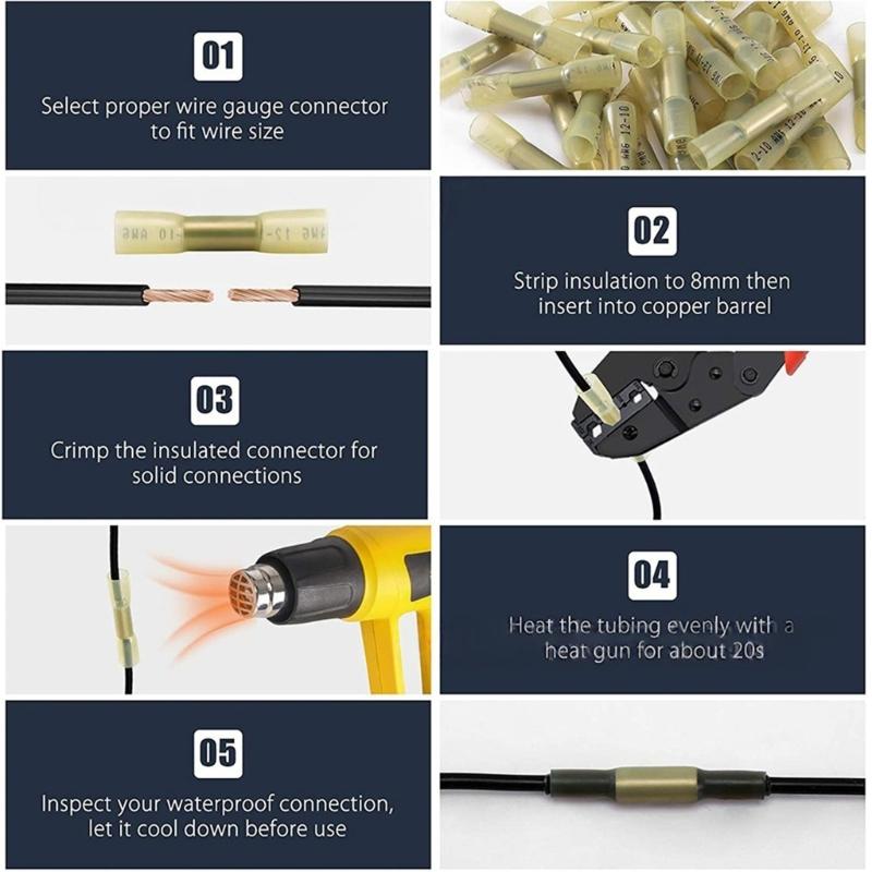 100 Counts Shrinkable Wire Joiners Water Resistant Waterproof Butt Connectors for Home Electrical & Vehicle Repairs