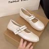 Retro Silver French Flat Bottom Light Mouth Single Shoes Women's 2025 Spring and Summer New Flat Bottom with Skirt Mary Jane Shoes