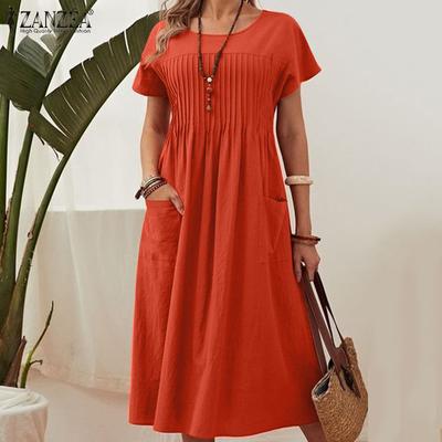 Damen Casual O-Ausschnitt Kurzarm Lose Sommerkleid