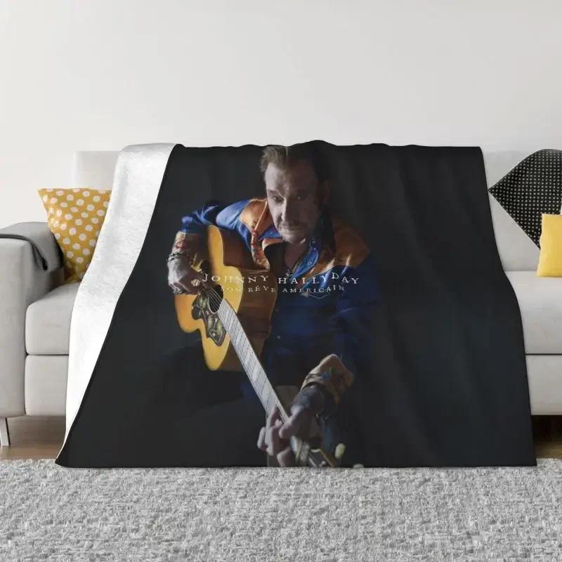 Johnny Hallyday Decken, warmer Flanell, französischer Sänger, Überwurf, Decke für Sofa, Büro, Tagesdecken
