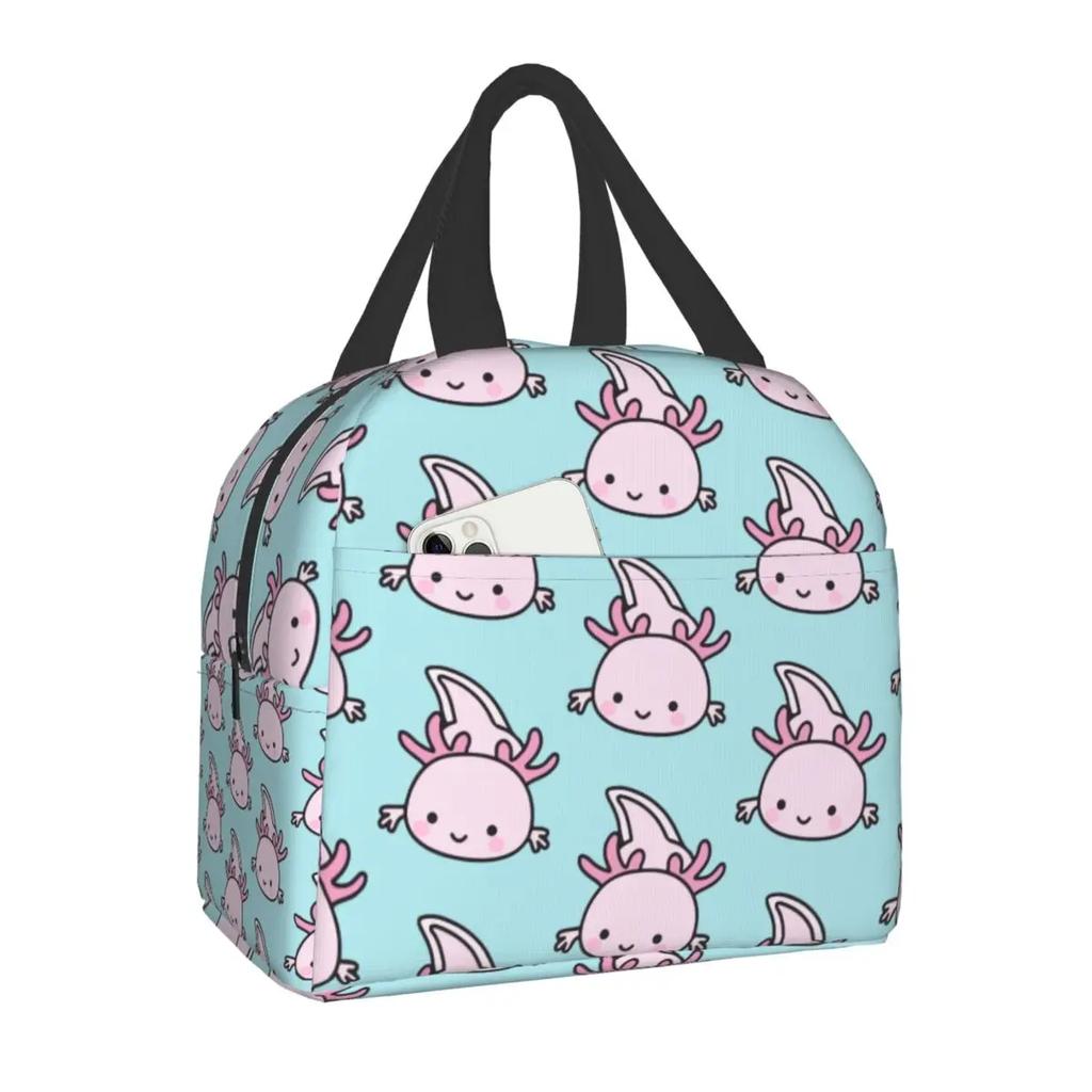 Cute Axolotls Lunch Bag For Women Kids School Children Food Cooler Warm Insulated Lunch Box Portable Camping Travel Picnic Bag
