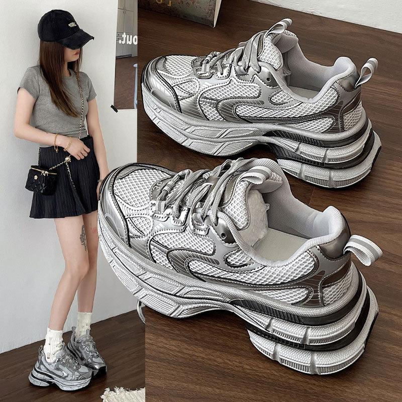 Platform Muffin Small Casual Shoes Sneakers Silver Women's Shoes New Double Paris Dad Shoes Women