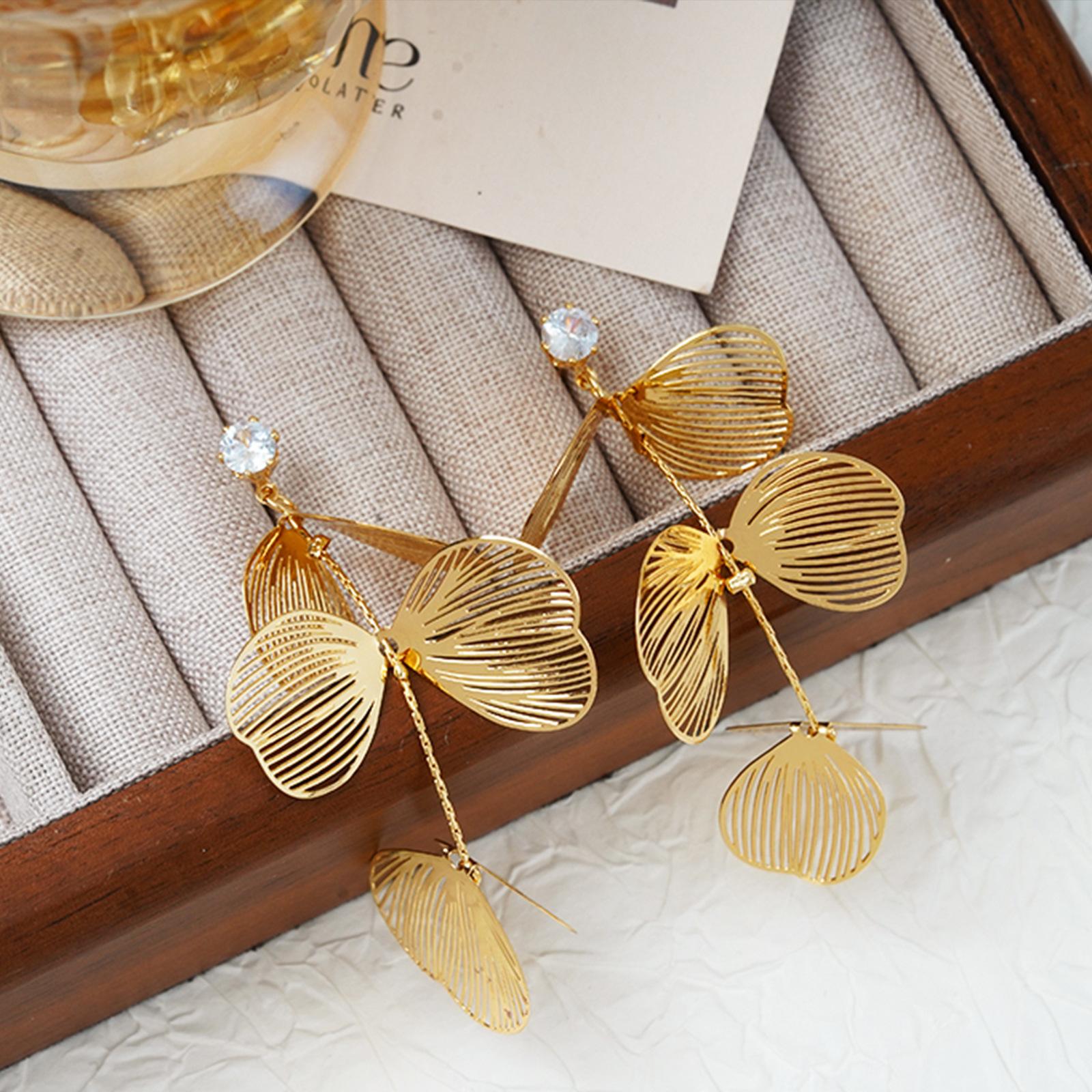 Elegant Metal Fishtail Fringe Long Drop Earrings Exaggerated Chic Jewelry For Women золотой