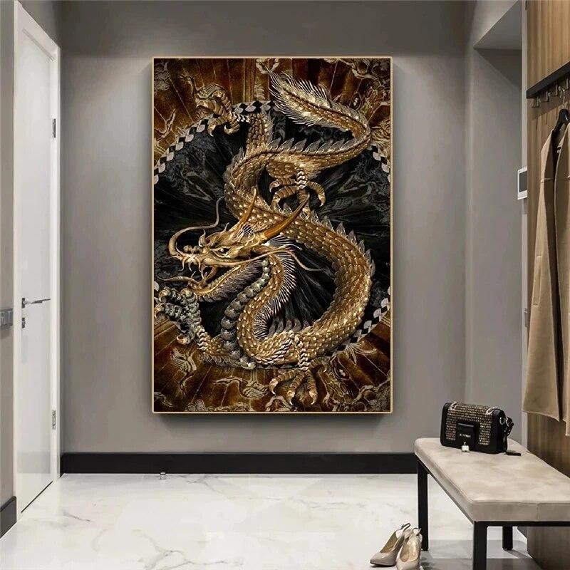 Modern Retro Chinese Dragon Canvas Painting Posters and Prints Wall Art Picture for Living Room Home Wall Decoration Cuadros