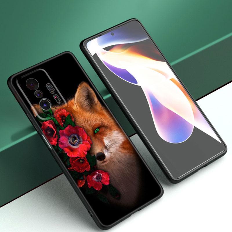 Animal Fox Wolf Flowers Phone Case For Xiaomi Mi A2 8 9 SE Note 10 10T 11 12 Lite 9T 11T 12S 12T Pro A3 6X 12X TPU Black Cover