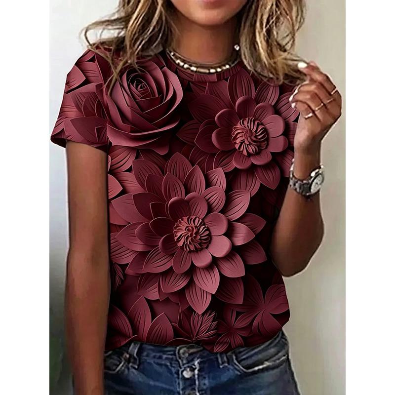 Camiseta de moda de verano para mujer, camiseta con estampado Floral 3d, Tops de talla grande, ropa para mujer, Top femenino de uso diario, camiseta de manga corta para mujer