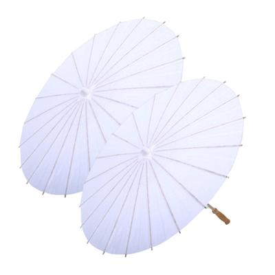 2Pcs White Paper Umbrella Chinese Style DIY Crafts Decorative Oil-paper Painting Umbrella Wooden Handle Oriental Parasol Party Favors