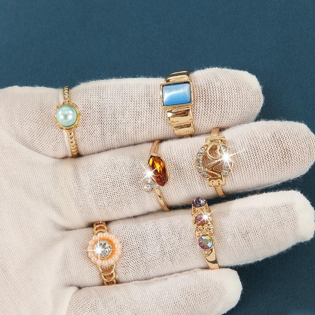 12Pcs Lady's Colorful Flowers Sweet Ring - Women's Set-In-Zirconia Simple Alloy Finger Ring Jewelry