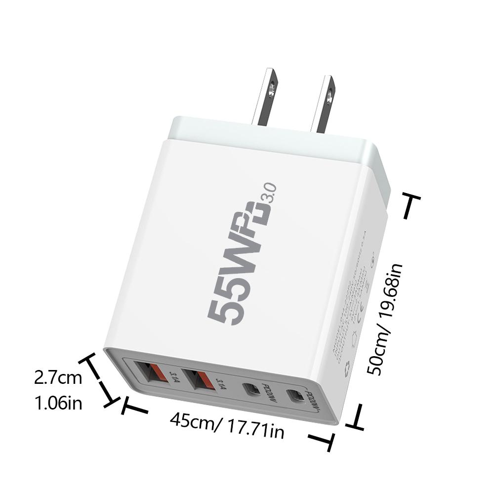 4 Port USB Charger Total 55W Type C Fast Charge Mobile Phone Adapter For iPhone Samsung Xiaomi Huawei Quick Charge Wall Charger