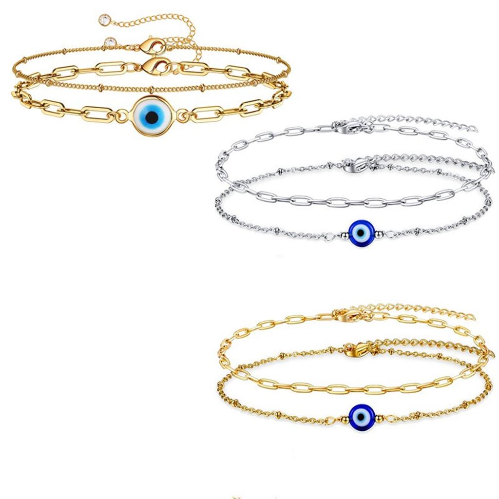 Klassische Türkische Blaue Böse Augen Gliederkette Armbänder Für Frauen Männer Einfach Edelstahl Harz Dämonenauge Armband Glücksbringer Schmuck