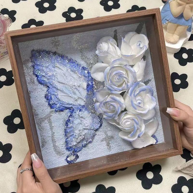 Texture Canvas Oil Painting Butterfly Rose Hand-Painted Photo Frame DIY Materials Minimalist Home Entrance Art Wall Decor