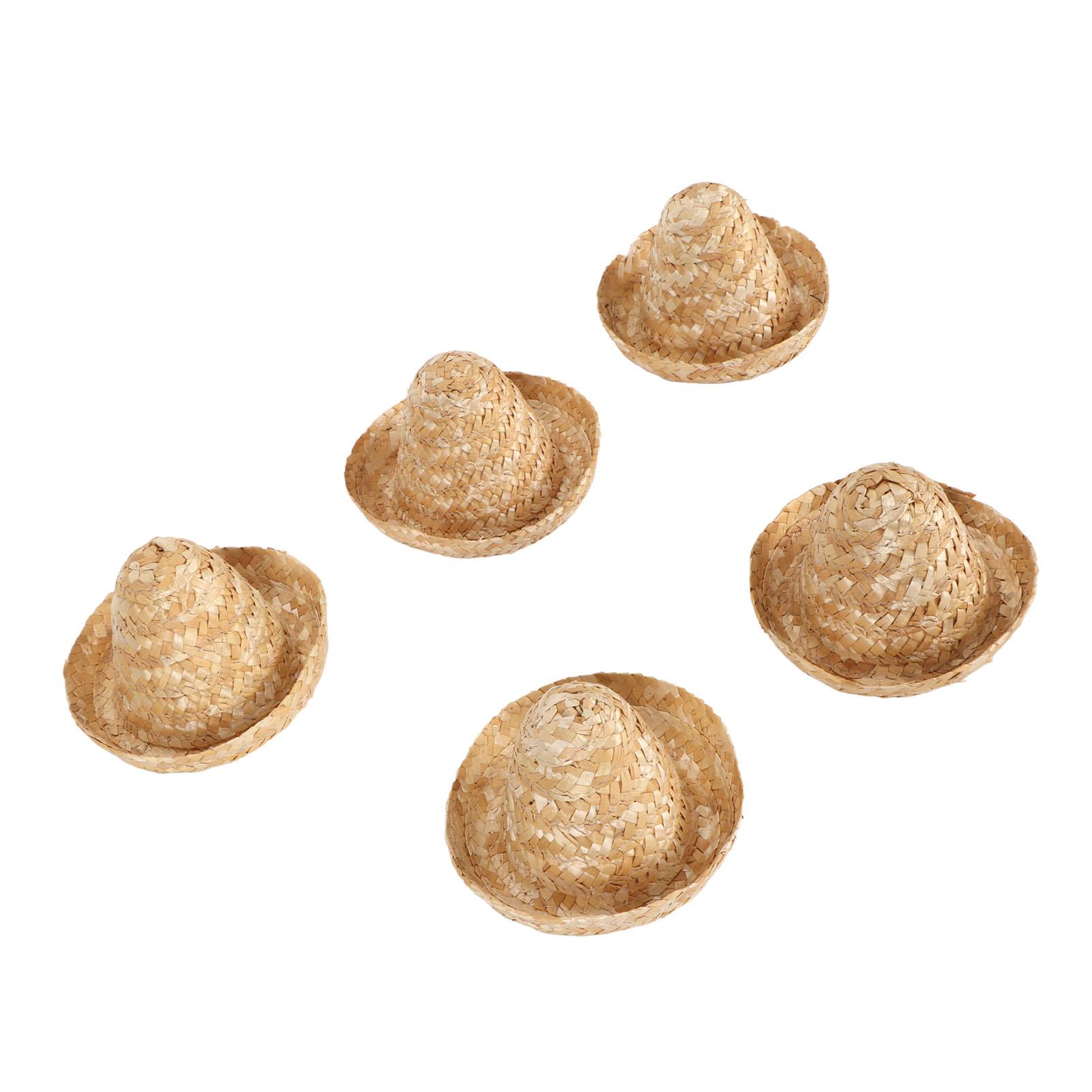 

5Pcs Mini Sombrero Straw Hats 3.7in Diameter Retro Simple Style Multi Purpose Mini Straw Hats for