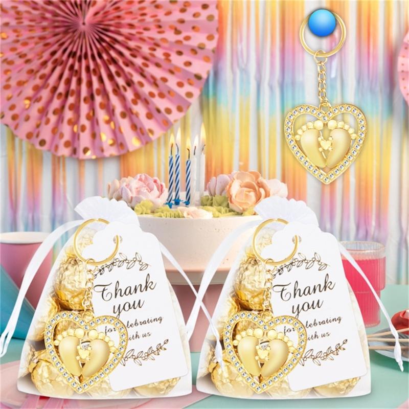 Set of 12 Stylish Heart Foot Keychain Souvenirs Heart Foot Keychains for Wedding Guest Favors and Baby Showers Gift