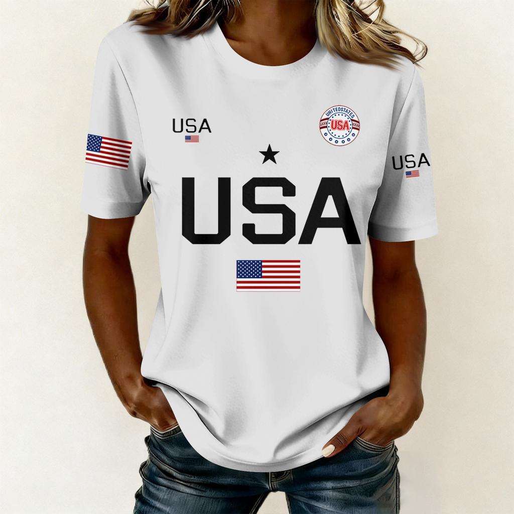 Women's Casual Printed T-Shirt Round Neck Pullover Short Sleeve Top