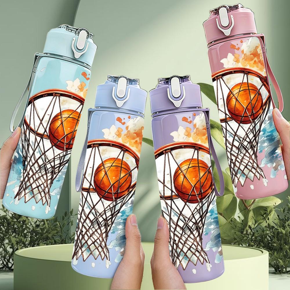 1PC Basketball Player Sport Theme Art 750ml Color Plastic Sports Water Bottle Leakproof Flip Straw Lid Suitable for Sports Office Home Use