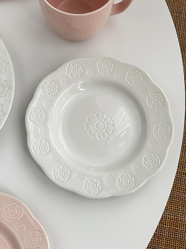 Floral Relief Dinner Dish French New Ceramic Exquisite Underglazed Colour Kitchen Tableware Aesthetic 8~10 Inch Food Plates
