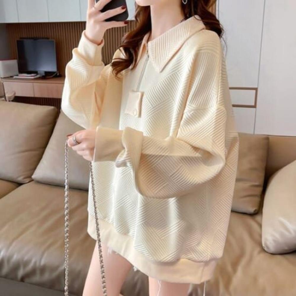 Navava Casual Ribbed Collar Long Sleeve Sweatshirt Nt2244