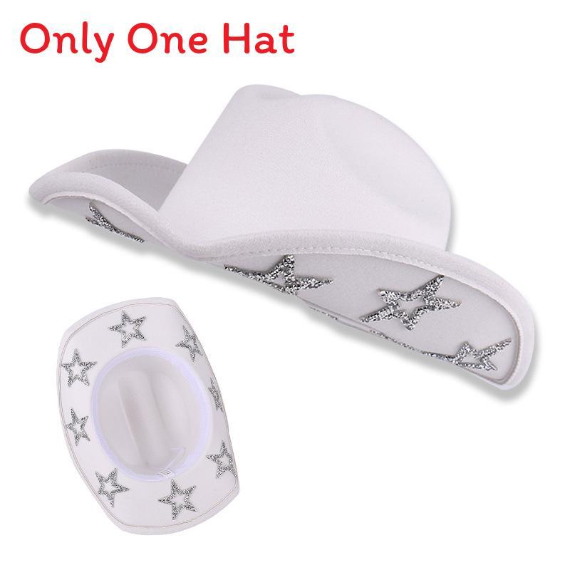 Jazz Hat With Water Drizzle Star Embellishments For Outdoor Sun Protection White