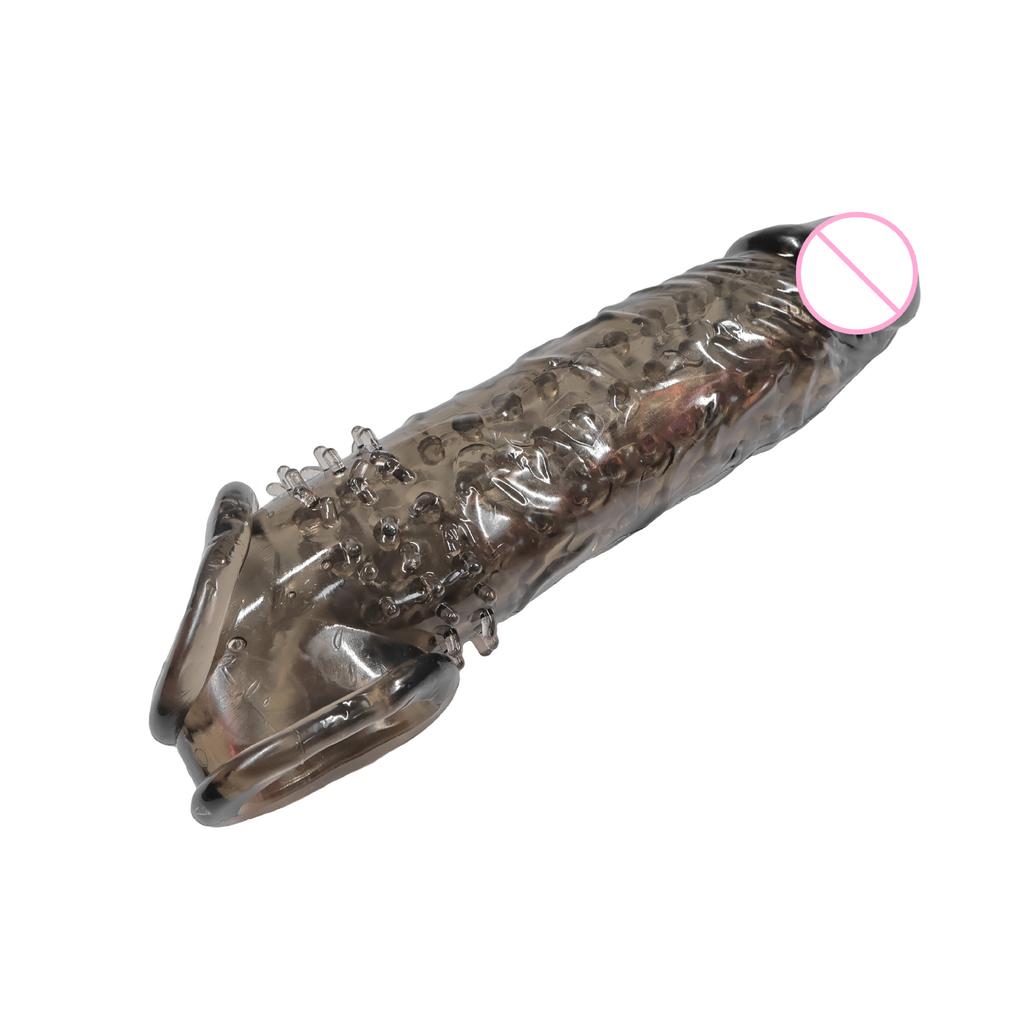 Men's Pleasure Enhancer Sleeve - Textured Penis Extender with Stimulating Particles, Delay Condom for Sensitivity, Couples Sex Toy