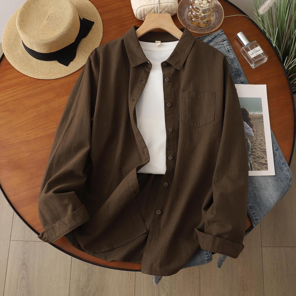 2025 A/W Women's Loose Pure Cotton Brushed Thickened Long Sleeve Casual Shirt