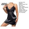 Robe de nuit ample pour femme Robe de nuit en satin sexy col en V Chemise Robe de nuit complète avec bretelles Déshabillé Vêtements de nuit Sans manches Dentelle transparente Mini Soie Femme