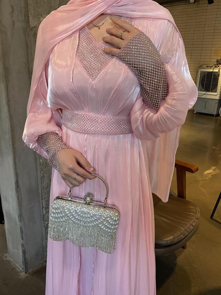Elegante Conjunto de Vestido de Fiesta Brillante de Gasa para Mujer