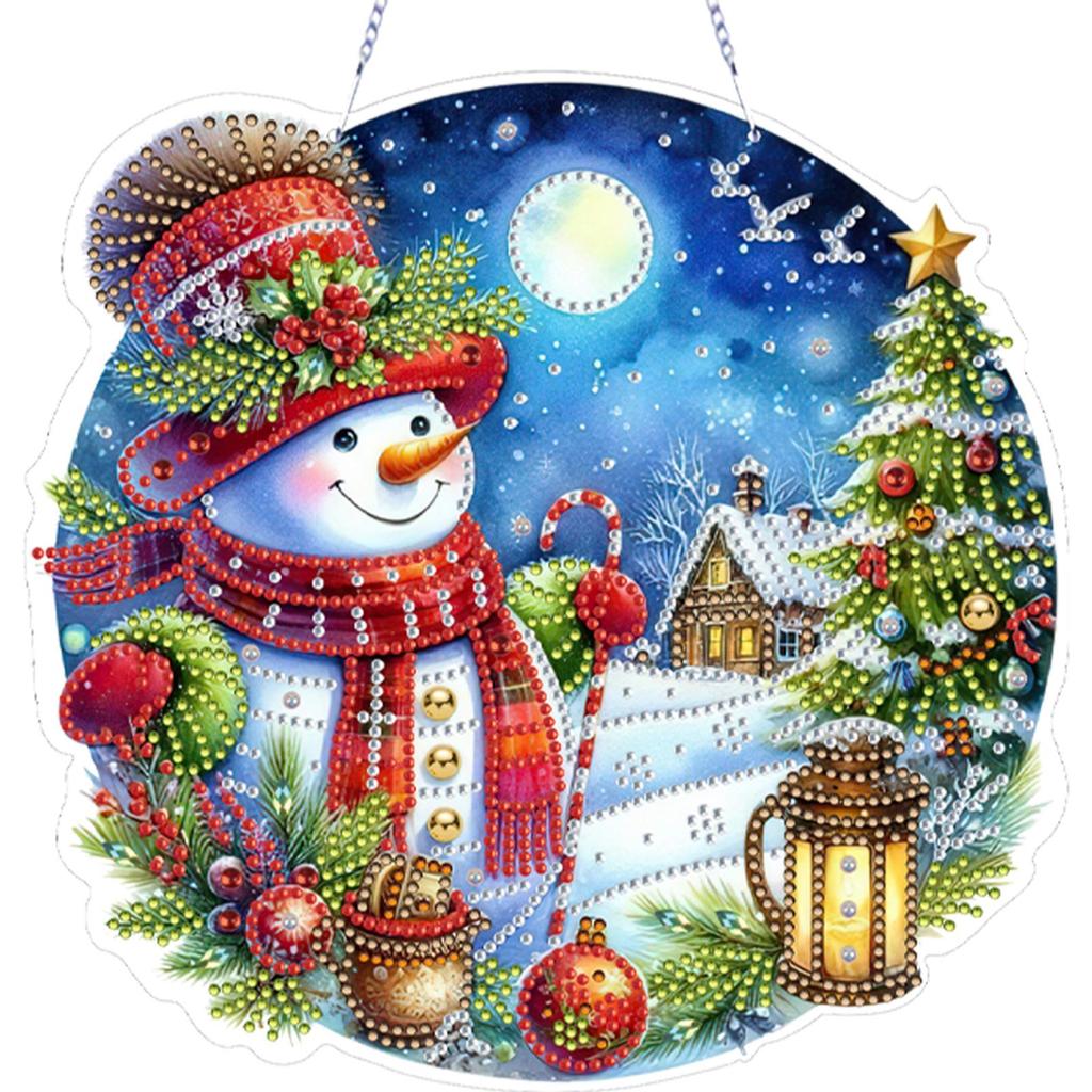 Xmas Theme 2D Flat DIY Double Sided Hanging Diamond Art Kits Rhinestone Diamond Art Window Pendants DIY Home Decor Hanging Charm