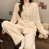 Women's Plus Size Coral Fleece Pajama Set - Plush, Thickened, Warm Lambswool for Autumn/Winter; Wearable Outdoors