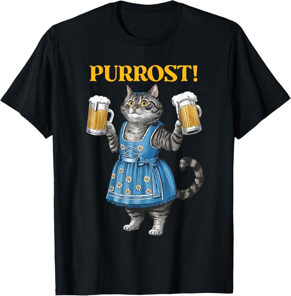 Oktoberfest Cheers Prost German Cat Drinking Beer Purrost T-Shirt Unisex T-Shirt M