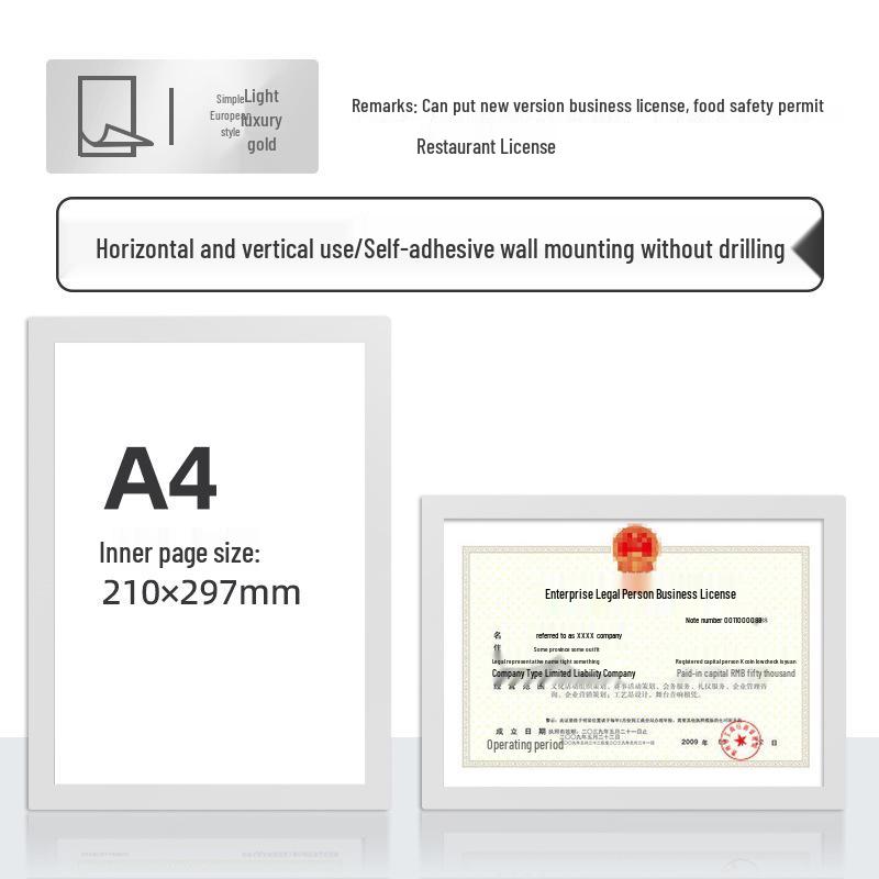 Wall-Mounted Transparent Protective Cover for Original and Duplicate Business and Food Hygiene Licenses