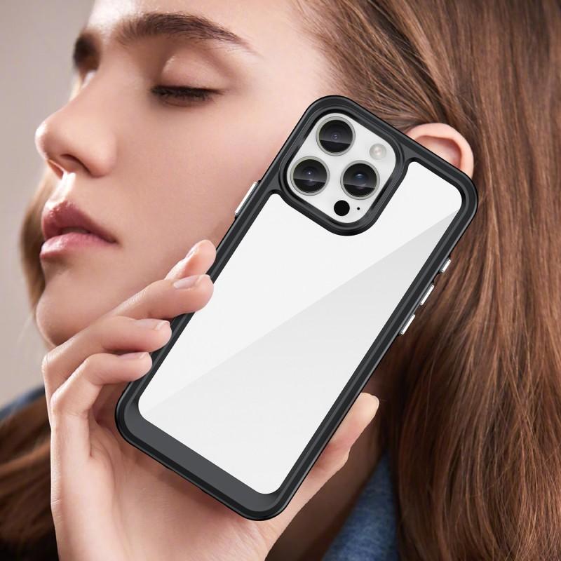 For iPhone 16 Pro Phone Case WANLONFENG XC Series TPU Acrylic Cover with Tempered Glass (Big Lens Hole)